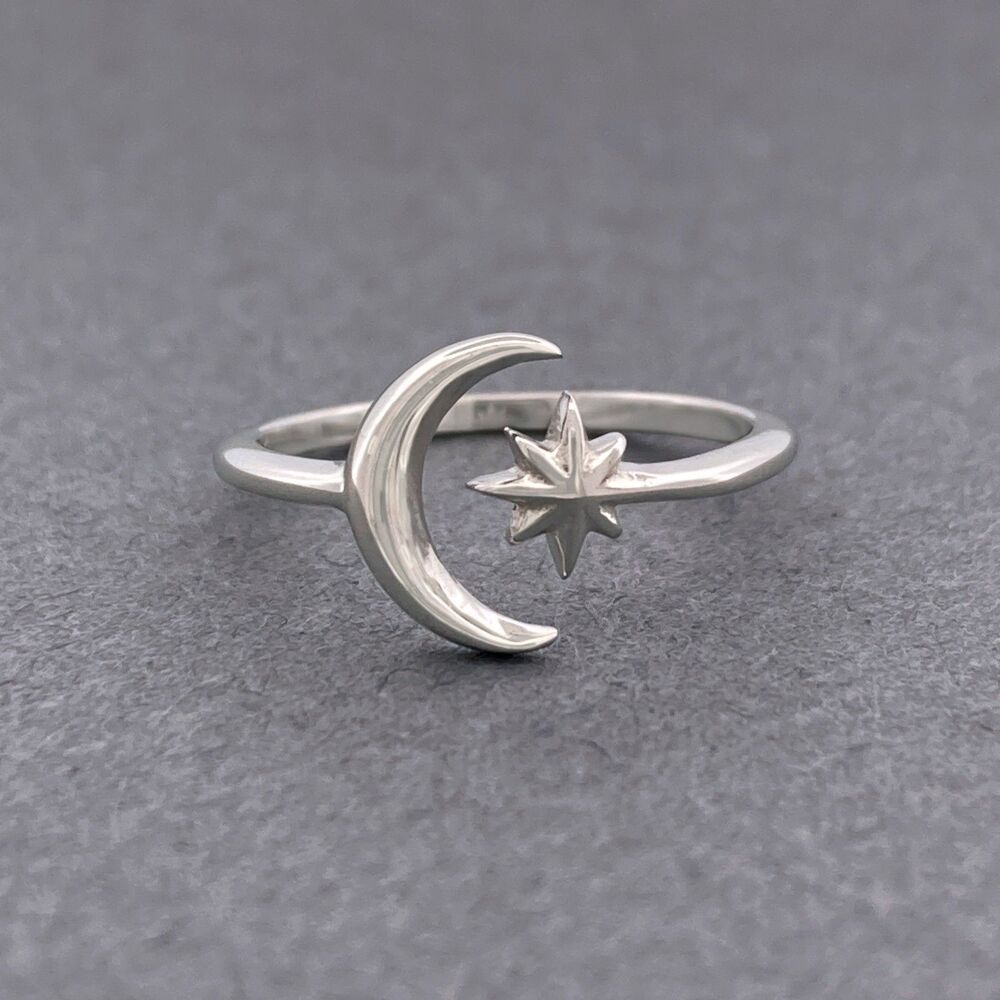 Sterling Silver Toe Ring for Women Silver Moon and Star Adjustable Midi USA 925